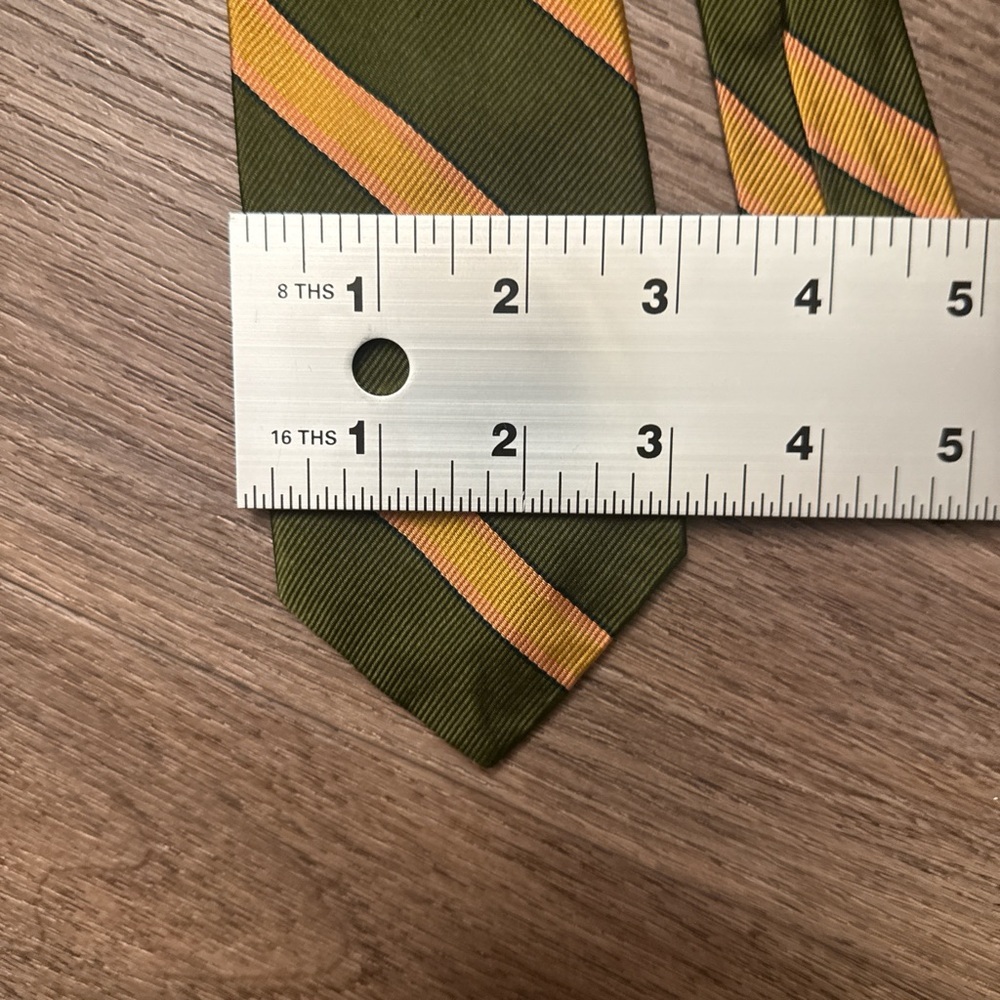 Vintage bill tomlin Olive and Yellow Striped Men's Tie - Picture 6 of 6